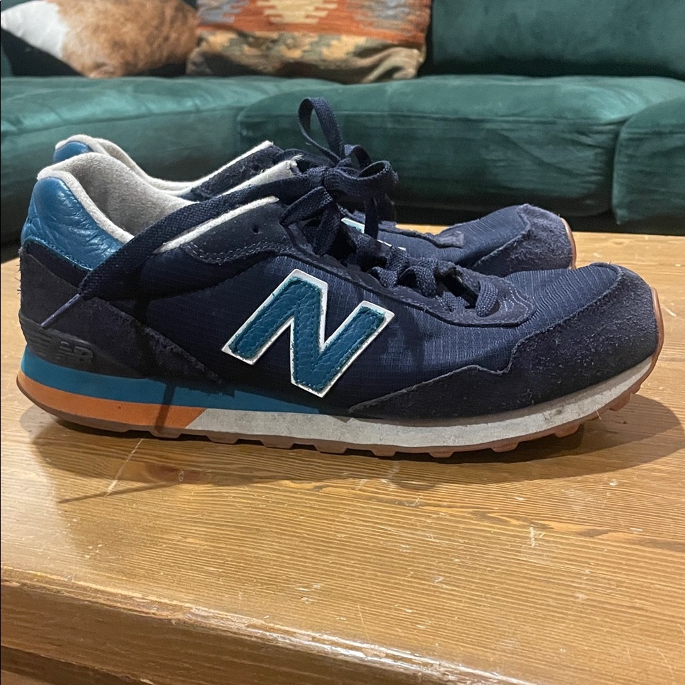 Retro New Balance 515 Navy with Teal and Orange Accent Sneakers